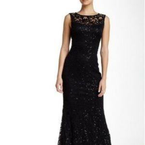 Marina Sleeveless Yoke Lace Gown Dress Black